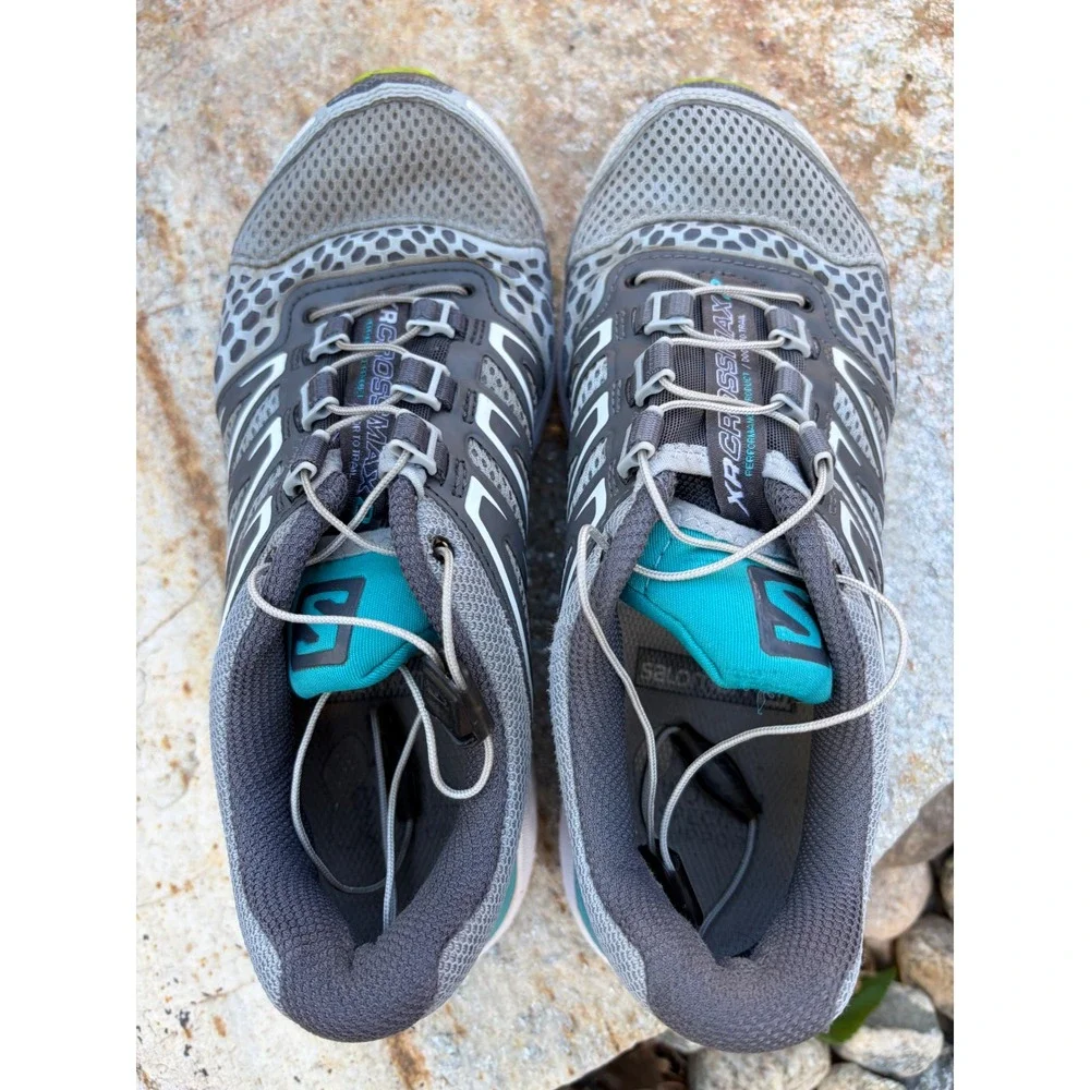 Salomon XR Crossmax Trail Running Shoes Womens 6 Grey Teal Sneakers Door / Trail